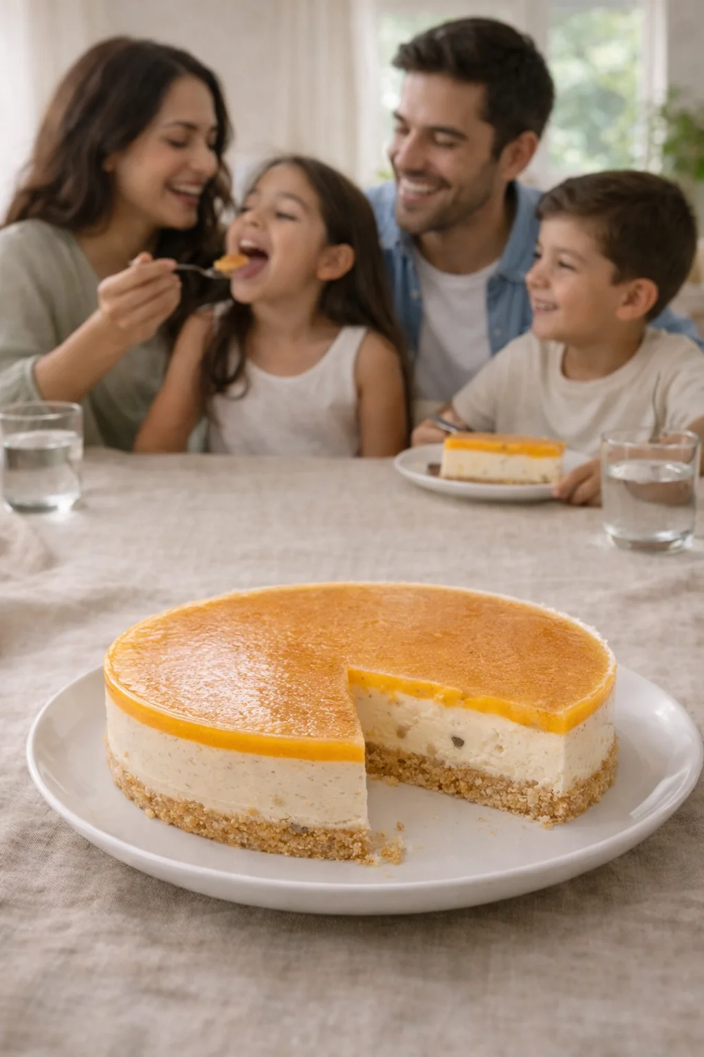 familia compartiendo postre artesanal en casa en experiencia dulce armonia